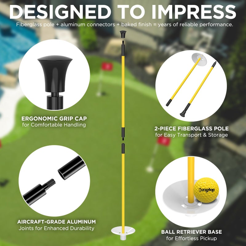 KINGTOP Miniature Golf Flagstick, Practice Putting Green Flags for Yard, Golf Pin Flag Hole Cup Set, Portable 2-Section Design, 3ft Flagpole, Indoor | Outdoor, Plain Flag, 3-Pack - Image 5